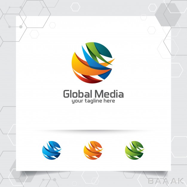 لوگو-زیبا-Abstract-global-logo-vector-design-with-arrow-sphere-digital-symbol-icon_4333738