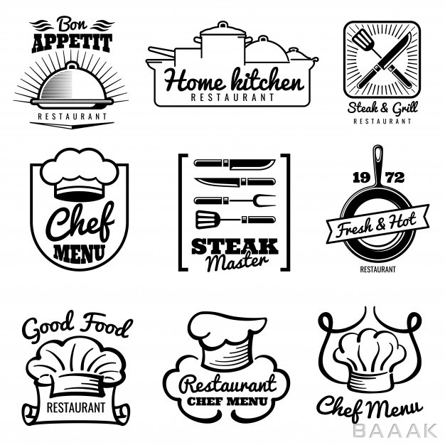 لوگو-مدرن-و-خلاقانه-Restaurant-vector-vintage-logo-chef-retro-labels-cooking-kitchen-emblems_999396115