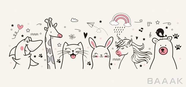 پس-زمینه-فوق-العاده-Set-animals-doodles-paper-background_250298085