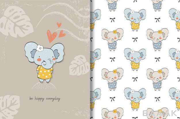پس-زمینه-فوق-العاده-Cute-baby-animal-elephant-card-background-hand-drawn-cartoon-character_739610379