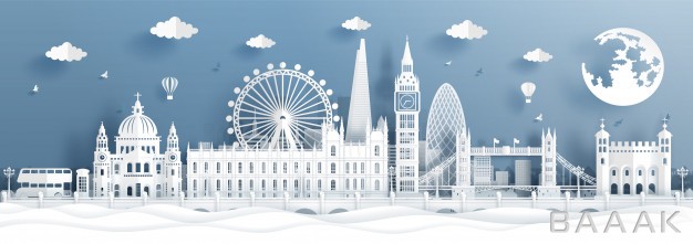 پوستر-زیبا-و-جذاب-Panorama-postcard-travel-poster-world-famous-landmarks-london-england-paper-cut-style_174846447