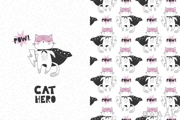 پترن-فوق-العاده-Cat-superhero-cartoon-character-card-seamless-pattern_417373033