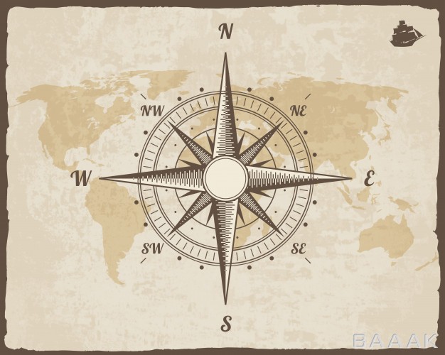 قاب-جذاب-و-مدرن-Vintage-nautical-compass-old-world-map-vector-paper-texture-with-torn-border-frame_227573166