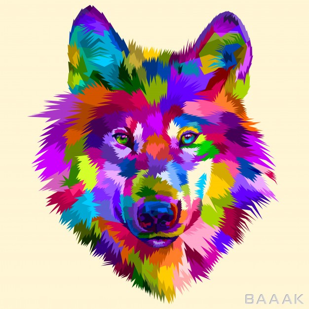 آیکون-زیبا-و-جذاب-Colorful-wolf-head-icon-pop-art-style_496294909
