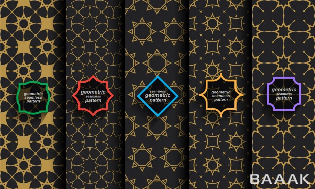 پترن-خاص-و-مدرن-Set-black-gold-seamless-islamic-patterns_867881361