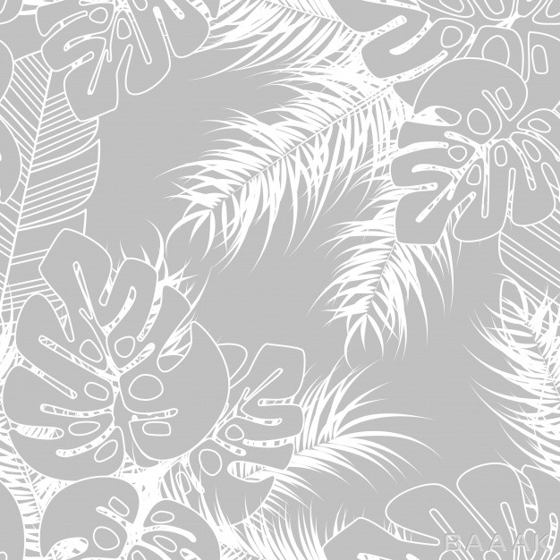 پس-زمینه-خاص-و-مدرن-Summer-seamless-tropical-pattern-with-monstera-palm-leaves-plants-gray-background_444730652