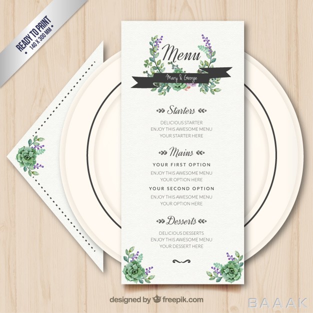 منو-جذاب-و-مدرن-Wedding-menu-with-watercolor-flowers_144180926
