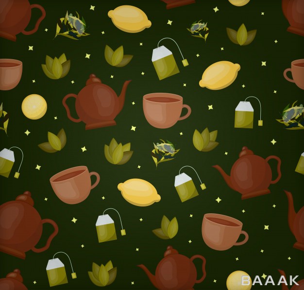 پس-زمینه-وکتوری-سبز-رنگ-کارتونی-با-موضوع-مراسم-نوشیدن-چای-آسیایی-با-عکس-فنجان-و-چای-کیسه-ای_621344552