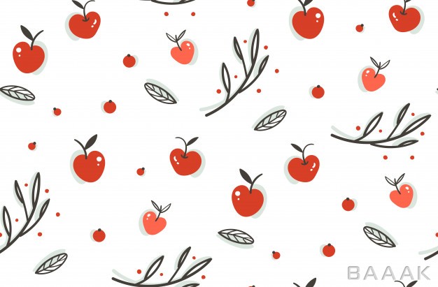 الگوی-یکپارچه-با-دست-کشیده-شده-و-کارتونی-با-طرح-میوه-های-پاییزی-سیب-و-تمشک-با-شاخه-ها-و-برگ-ها-با-پس-زمینه-سفید_257689617