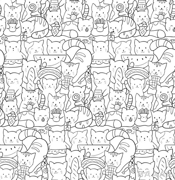 طرح-یکپارچه-doodleاستایل-گربه-های-بامزه-کاوایی_645456440