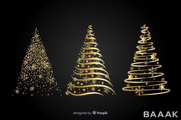 تصویر-انتزاعی-سه-درخت-کریسمس-طلایی-رنگ-با-دیزاین-های-مختلف_472014750