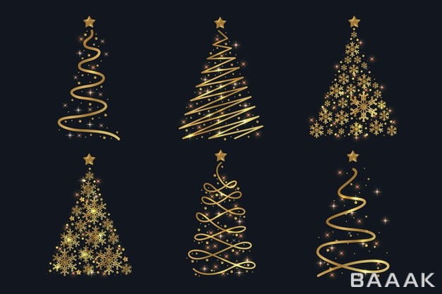 تصویر-انتزاعی-شش-درخت-کریسمس-طلایی-رنگ-با-دیزاین-های-مختلف_197953326