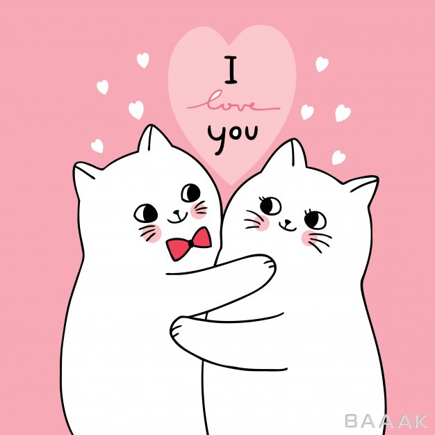 تصویر-کارتونی-گربه-های-عاشق-سفید-و-عاشق-در-روز-ولنتاین_450853322