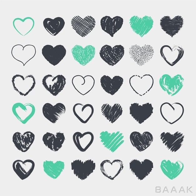 کالکشن-قلب-های-بامزه-مشکی-و-سبز-با-دست-کشیده-شده-در-شکل-های-مختلف_173700205