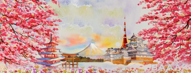 پس-زمینه-نقاشی-شده-و-زیبا-با-طرح-باغ-گیلاس-ژاپنی_222638328