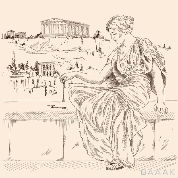 تصویر-زن-باستانی-یونانی-نشسته-بر-سنگ-با-منظره-شهر-آتن-در-پشت_146039020