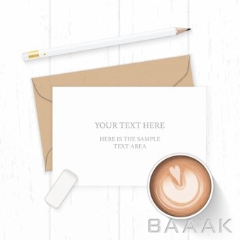 طرحی-از-کاغذ-سفید-پاکت-نامه-با-پاک-کن-و-مداد-و-فنجان-قهوه_996409038