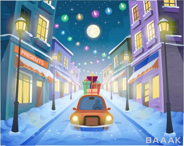 تصویر-خیابان-زمستانی-تزئین-شده-برای-کریسمس-با-تم-کارتونی_245498534