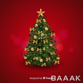 درخت-واقع-گرایانه-کریسمس-با-زمینه-قرمز_566974839