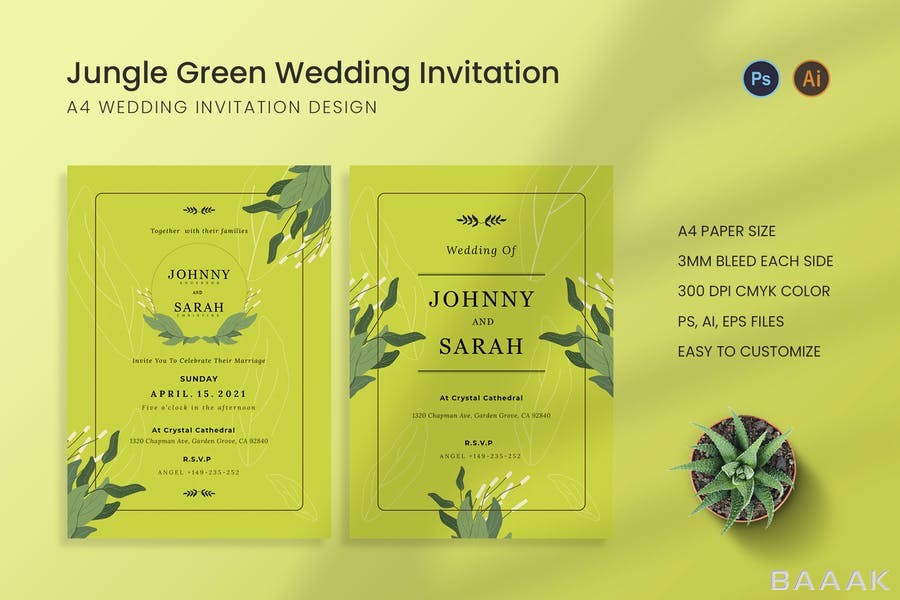 قالب-کارت-دعوت-عروسی-با-تم-سبز-و-جنگل-در-سایز-A4_489784789